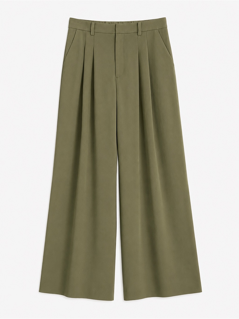 Maeve The Avery Wide Leg Pleated Trousers Olive Green Size M - Picture 2 of 10